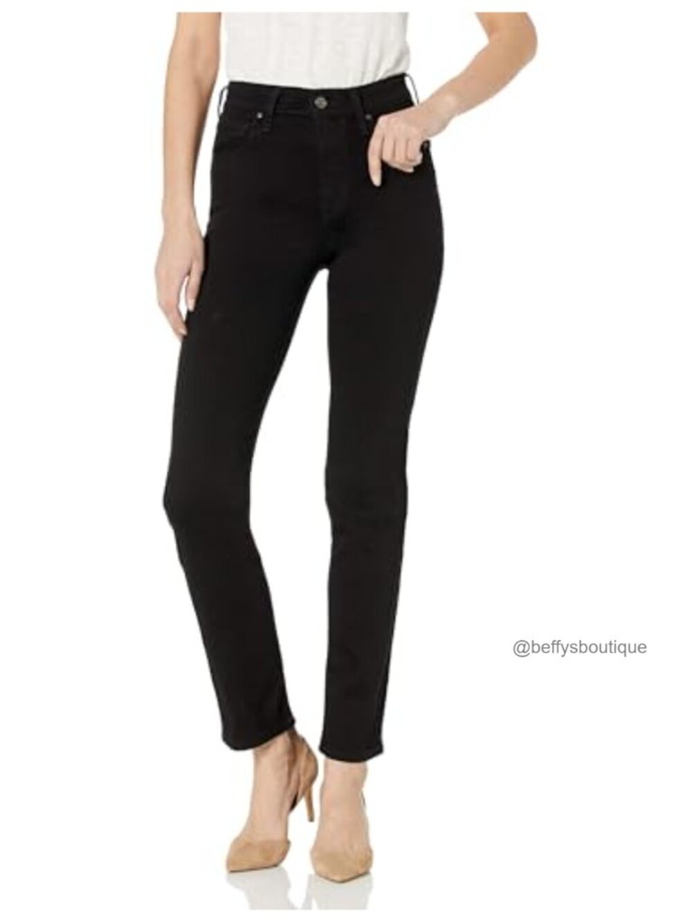 High Rise Straight Jeans Slim Fit Stretch